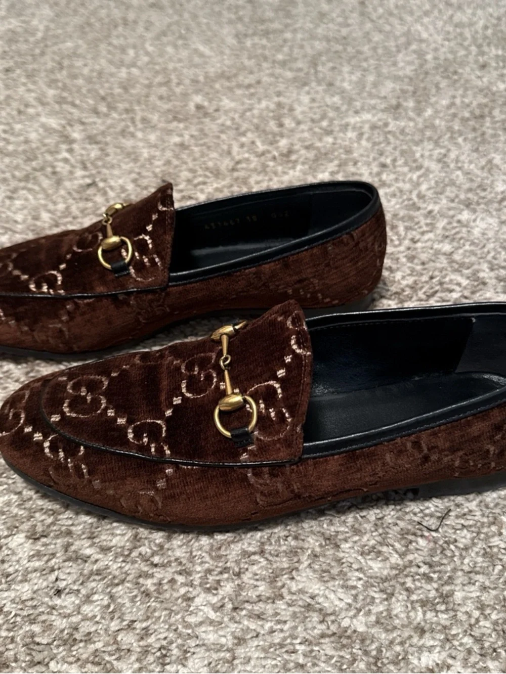Authentic Gucci Brown Velvet Horsebit Loafers - Picture 2 of 9